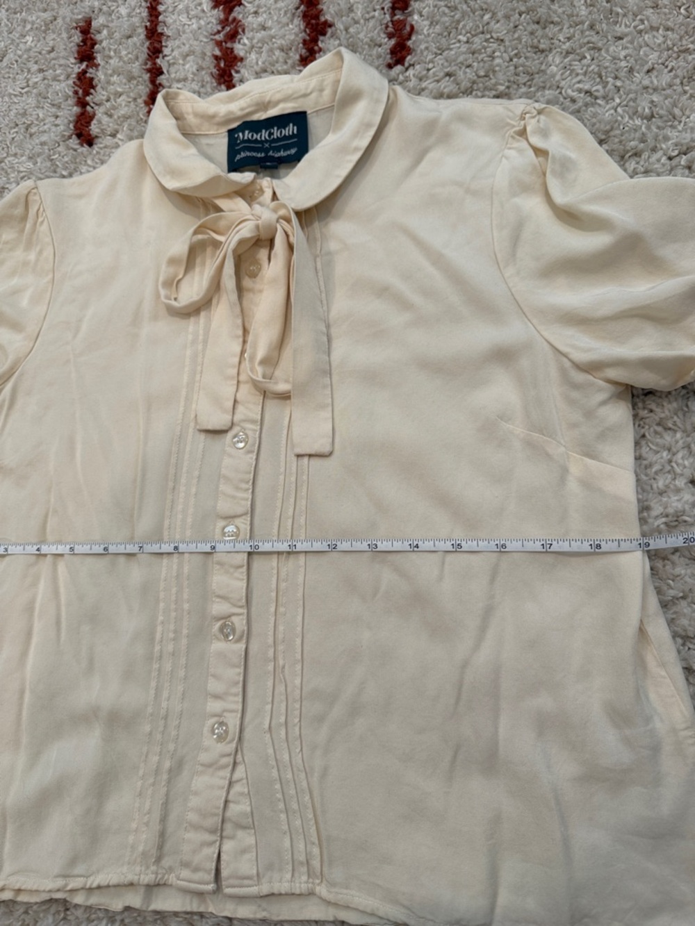 Modcloth Princess Highway Cream Button Down Pleated Bow Blouse - Picture 9 of 10